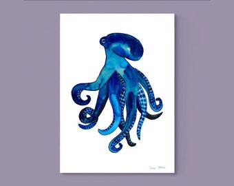 Print / Druck / kleines Poster *Oktopus* Kinderzimmer Kinder Poster Junge Mädchen Deko Tiere Illustration Aquarell Meer Tintenfisch Krake