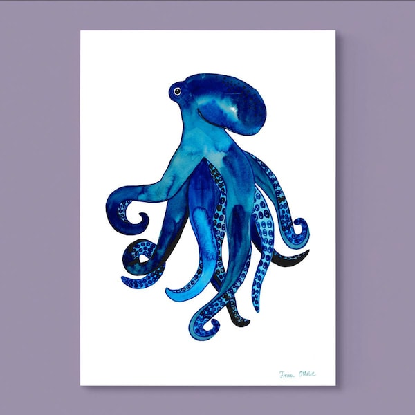 Print / Druck / kleines Poster *Oktopus* Kinderzimmer Kinder Poster Junge Mädchen Deko Tiere Illustration Aquarell Meer Tintenfisch Krake