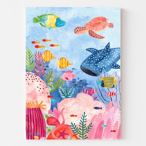 Kinderzimmer-Poster *Korallenriff*; Poster für Kinder mit Fischen Wal Meeresposter Print Druck Tiere Junge Mädchen Deko Wanddeko Tierposter