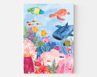 Affiche de la chambre des enfants *récif corallien*; Posters pour enfants avec pêche baleine Poster marin imprimer Animaux Jeunes Filles Décoration Décoration murale Posters d’animaux