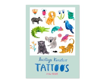 Kinder Tattoos *Wilde Tiere* (temporäre Tattoos), Bogen in DIN A5