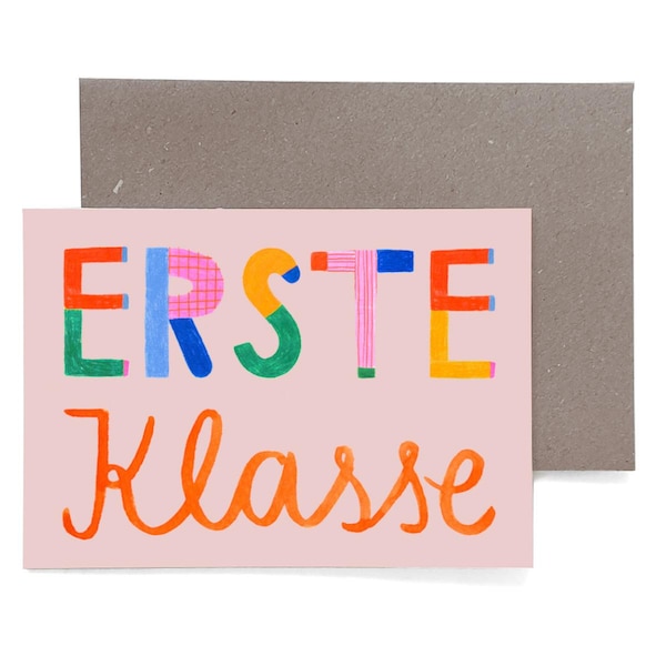 Grußkarte zur Einschulung *Erste Klasse*; Schultüte erster Schultag Schulkind Geschenk Junge Mädchen Karte Grußkarte Umschlag