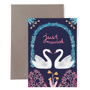 Hochzeitskarte (Karte mit Umschlag) *Just Married* (Schwäne) Hochzeit Glückwunschkarte Vögel Ehe Hochzeitsgeschenk