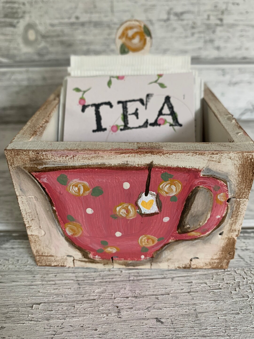 Tea Caddy, Floral, Tea, Kitchen Decor, Small Gift, for Tea Lover, Hand