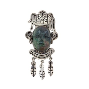 Vintage Mexican Brooch, Aztec or Mayan Tribal Warrior, Sterling Silver Brooch, Mexican Face Brooch, Vintage Brooch, Carved Face Brooch, 925