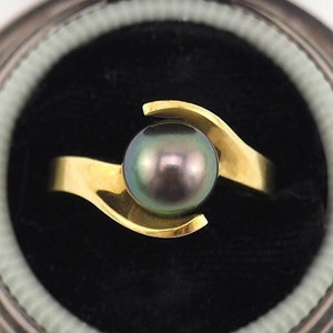 Tahitian Pearl Ring, Gold Pearl Ring, 18K Gold Ring, Pearl Ring, Yellow Gold Ring, Tahitian Pearl Jewelry, Estate Ring, Gift For Her image 1