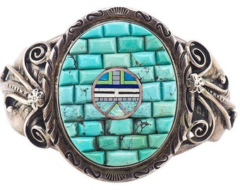Turquoise Cuff Bracelet, Sterling Silver Cuff, Cuff Bracelet, Cobblestone Inlay, Inlay Jewelry, Inlay Bracelet, Southwestern Bracelet