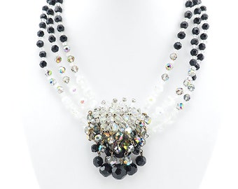 Vintage Crystal Necklace, Vintage Beaded Necklace, Cluster Necklace, Necklace Set, Necklace Earrings, Necklace, Earring Set, 1960s Necklace