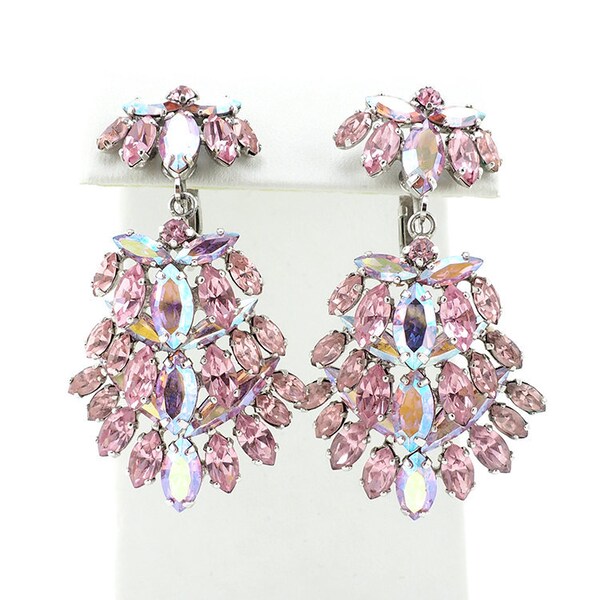 Sherman Jewelry Pink, Sherman Earrings, Chandelier Earrings, Vintage Rhinestone Earrings, Drop Earrings, Bridal Earrings, Vintage Earrings
