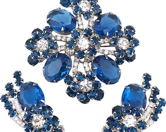 Vintage Juliana Brooch Set, Sapphire Blue Rhinestone Brooch, DeLizza & Elster, Statement Brooch, 1960s Jewelry, Vintage Demi Parure