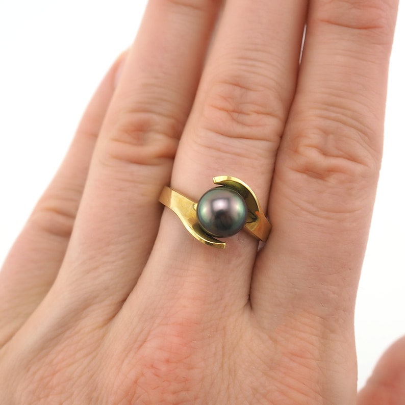 Tahitian Pearl Ring, Gold Pearl Ring, 18K Gold Ring, Pearl Ring, Yellow Gold Ring, Tahitian Pearl Jewelry, Estate Ring, Gift For Her image 4