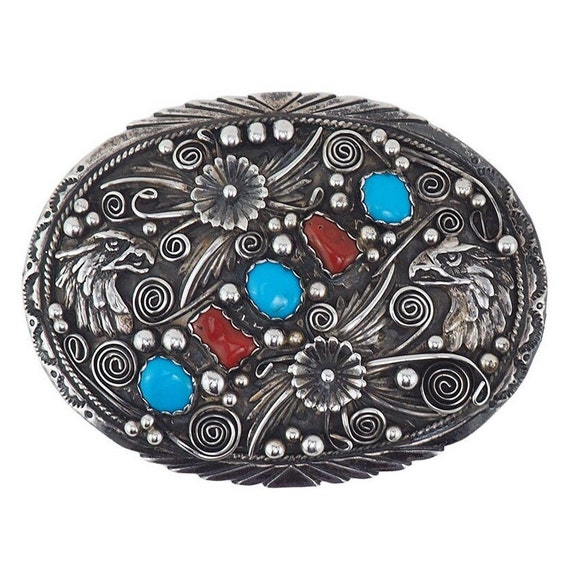 Native Silver Buckle, Artist Signed, Eagle Buckle… - image 1