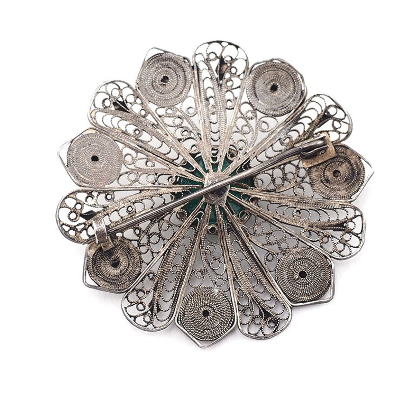Vintage Filigree Brooch Vintage Flower Brooch Silver Filigree Jewelry Sterling Filigree Brooch Chrysoprase Jewelry Unique Gift For Her