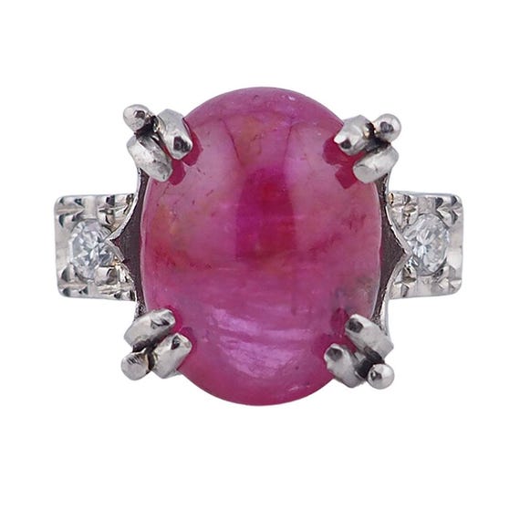 Vintage Platinum Ring, Ruby Diamond Ring, 1930s R… - image 1