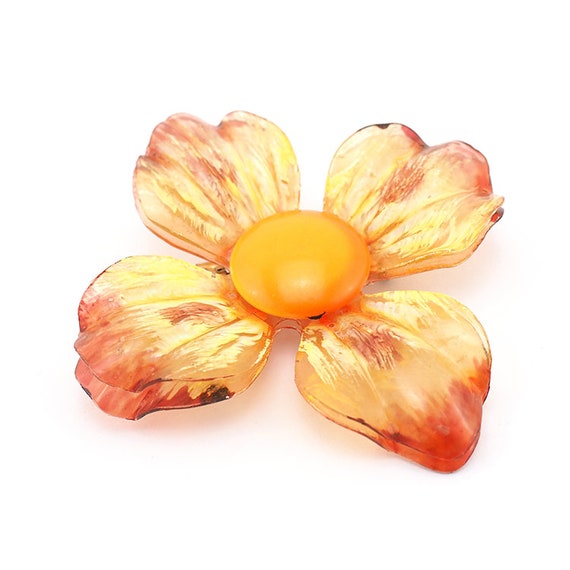 Vintage Plastic Brooch, Flower Brooch, Mid Centur… - image 2