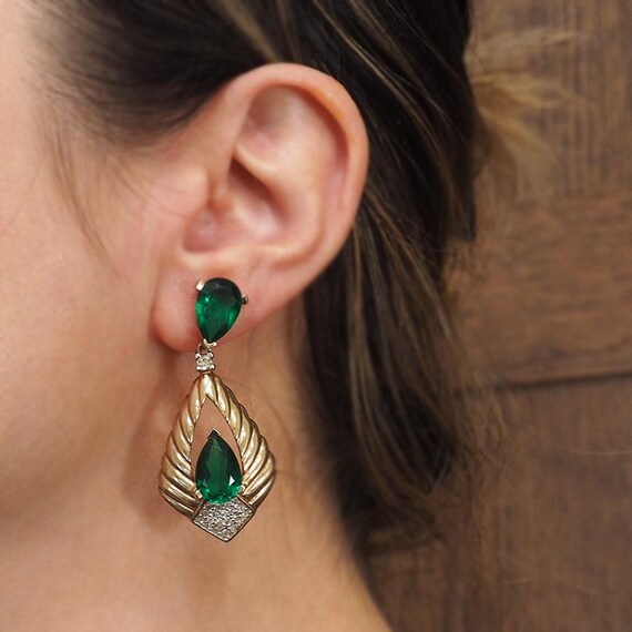 Panetta Earrings, Vintage Earrings, Faux Emerald … - image 5