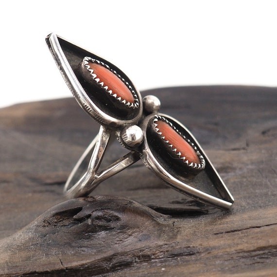 Coral Ring, Sterling Silver Ring, Vintage Ring, H… - image 2