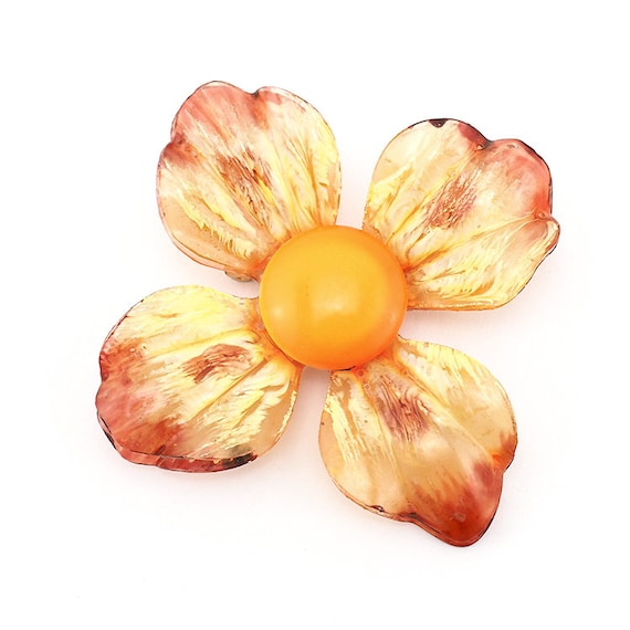 Vintage Plastic Brooch, Flower Brooch, Mid Centur… - image 1