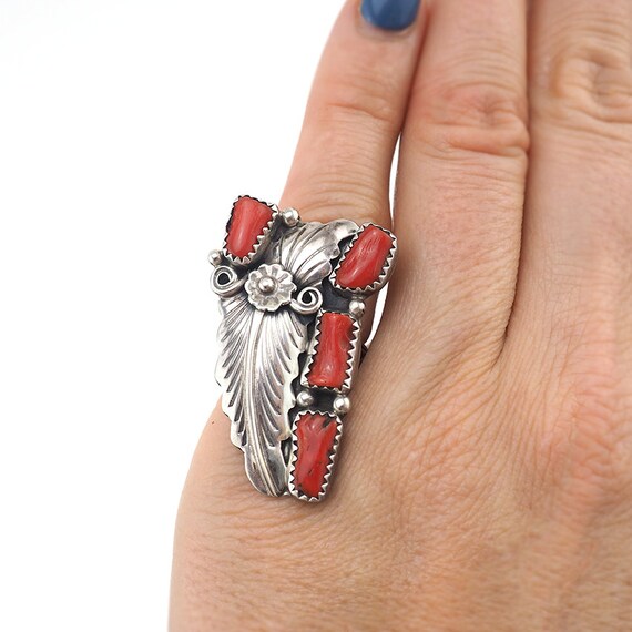 Coral Ring, Native American Ring, Sterling Silver… - image 5