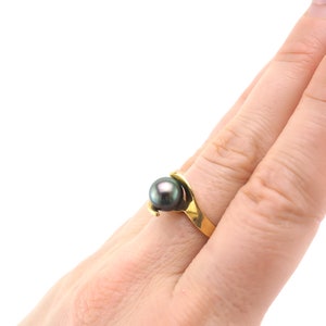 Tahitian Pearl Ring, Gold Pearl Ring, 18K Gold Ring, Pearl Ring, Yellow Gold Ring, Tahitian Pearl Jewelry, Estate Ring, Gift For Her image 5