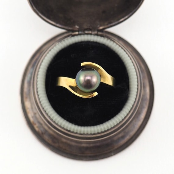 Tahitian Pearl Ring, Gold Pearl Ring, 18K Gold Ri… - image 1