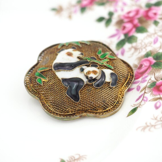 Panda Brooch, Chinese Export Brooch, Vintage Broo… - image 3