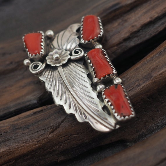 Coral Ring, Native American Ring, Sterling Silver… - image 4