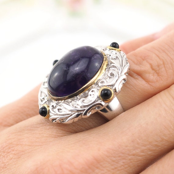 Amethyst Ring, Sterling Silver Ring, Statement Ri… - image 6