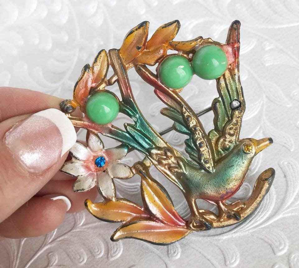 Colorful Enamel Bird Brooch