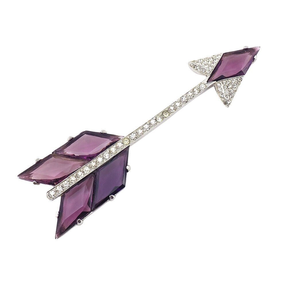 Arrow Brooch, 1940s Brooch, Large Brooch, Vintage Brooch, Glass Stones, Rhinestone Brooch, Long Brooch, Statement Brooch, Art Deco Brooch