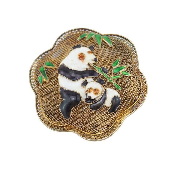Panda Brooch, Chinese Export Brooch, Vintage Broo… - image 1