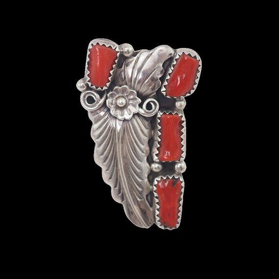Coral Ring, Native American Ring, Sterling Silver… - image 3