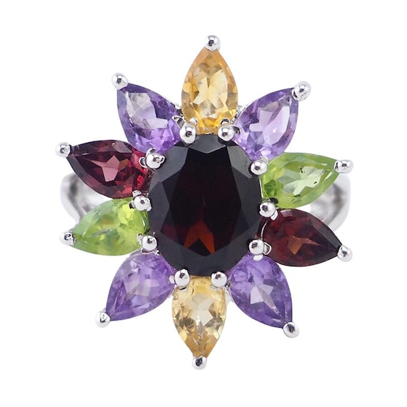 Gemstone Ring, Flower Ring, Sterling Silver Ring,… - image 1