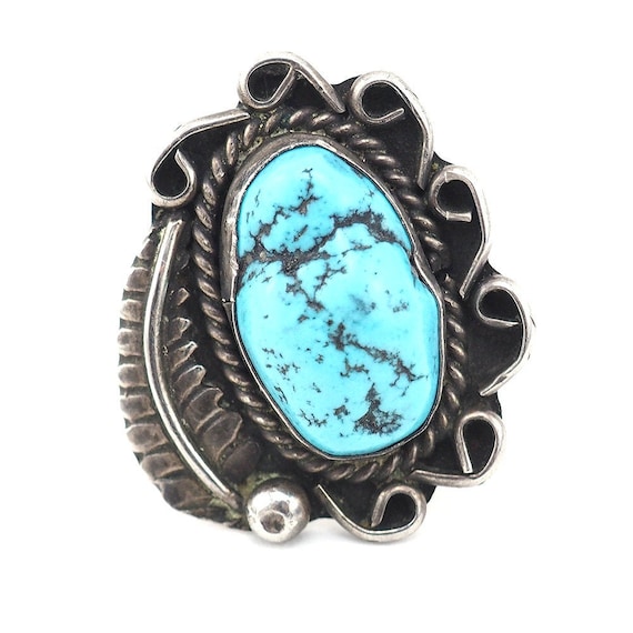Vintage Turquoise Ring, Sterling Silver Ring, Nava