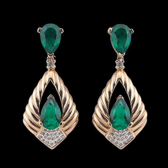 Panetta Earrings, Vintage Earrings, Faux Emerald … - image 2