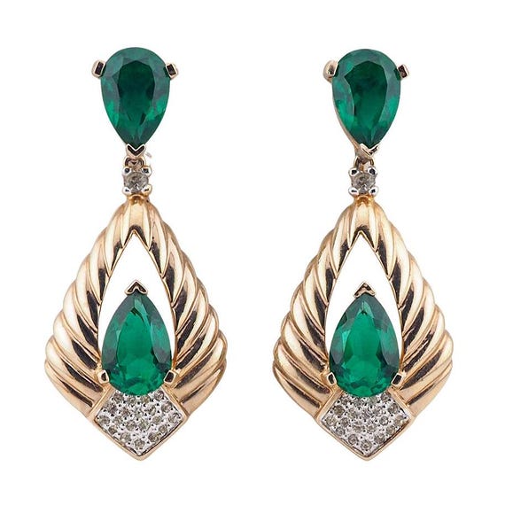 Panetta Earrings, Vintage Earrings, Faux Emerald … - image 1