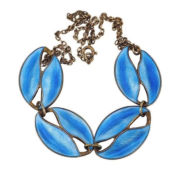 Vintage Brodrene Bjorklund Modernist Enamel Leaf Necklace