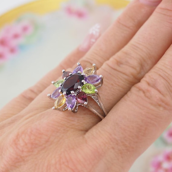 Gemstone Ring, Flower Ring, Sterling Silver Ring,… - image 3