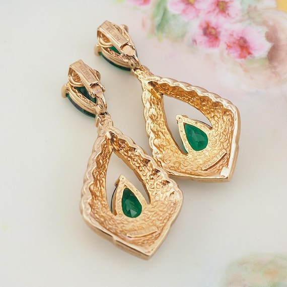 Panetta Earrings, Vintage Earrings, Faux Emerald … - image 7