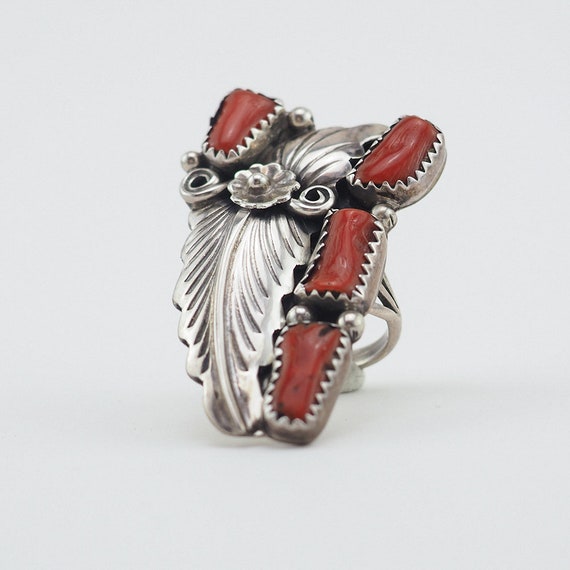 Coral Ring, Native American Ring, Sterling Silver… - image 2