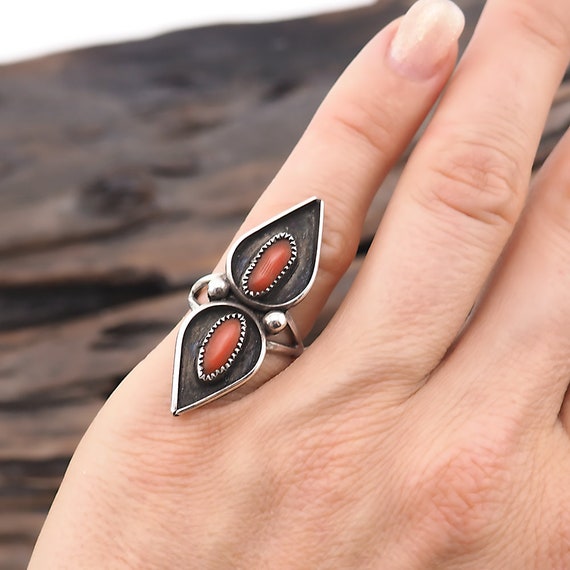 Coral Ring, Sterling Silver Ring, Vintage Ring, H… - image 3