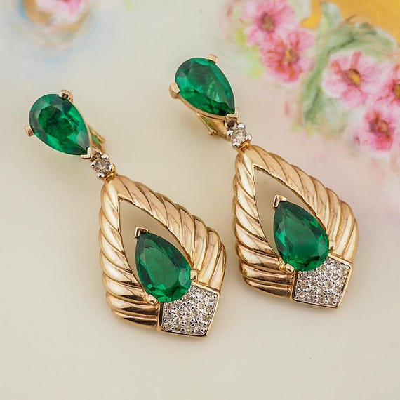 Panetta Earrings, Vintage Earrings, Faux Emerald … - image 3