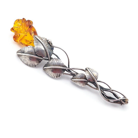 Amber Brooch, Rose Brooch, Amber Silver Jewelry, H