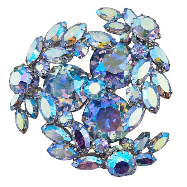 Sherman Brooch, Aurora Borealis Brooch, Blue Brooch, Vintage Rhinestone Brooch, Blue Rhinestone Brooch, Vintage Brooch, Crystal Brooch