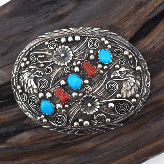 Native Silver Buckle, Artist Signed, Eagle Buckle… - image 2