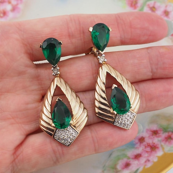 Panetta Earrings, Vintage Earrings, Faux Emerald … - image 6