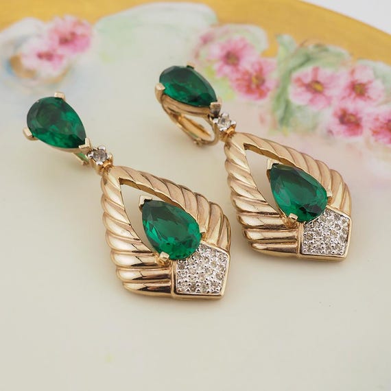 Panetta Earrings, Vintage Earrings, Faux Emerald … - image 4