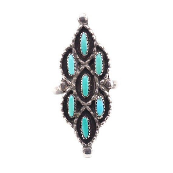 Turquoise Ring, Sterling Silver Ring, Needlepoint