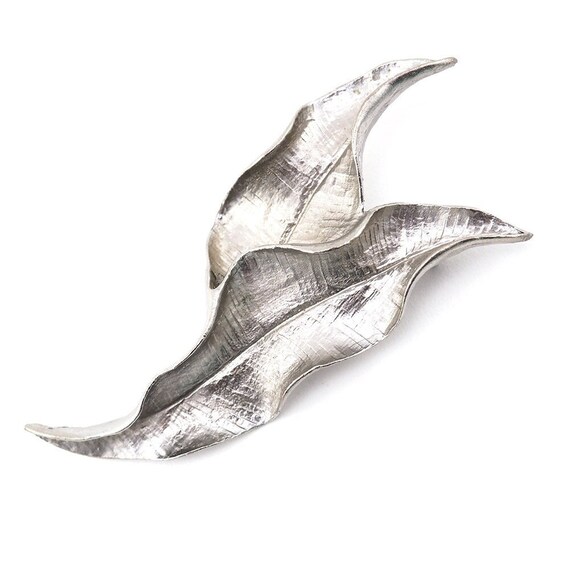 Leaf Brooch, Vintage Brooch, Organic Shape, Metal… - image 1