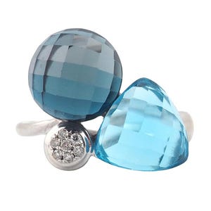 Effy Ring, Blue Topaz Ring, 14K Gold Ring, Size 7 Ring, White Gold Ring, Checkerboard Cut Stones, Effy Gold Ring, Cluster Ring, Vintage Ring